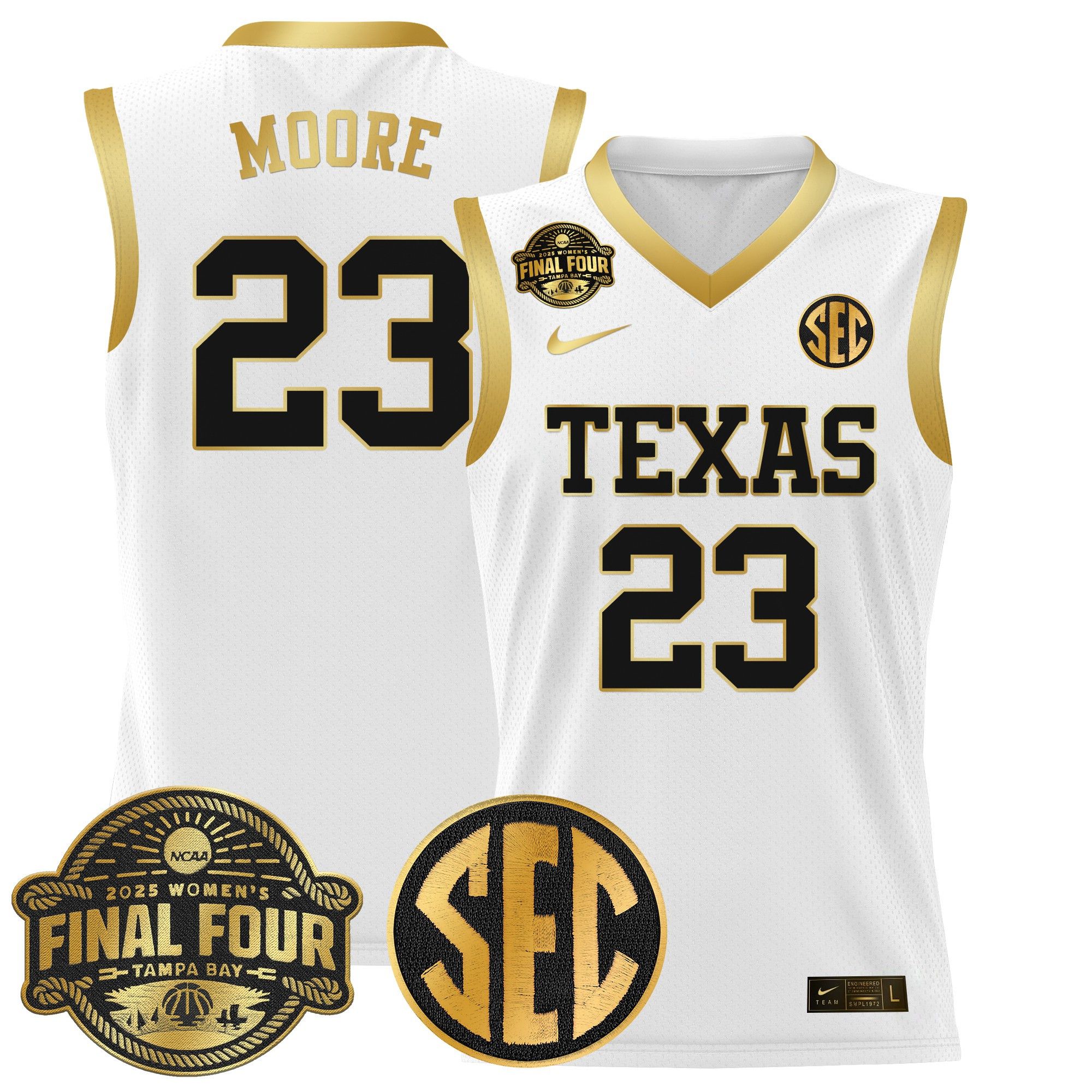 Men Texas Longhorns #23 Moore White Nike 2025 Final Four Patch Lightweight Basketball NCAA Jerseys->ncaa teams->NCAA Jersey